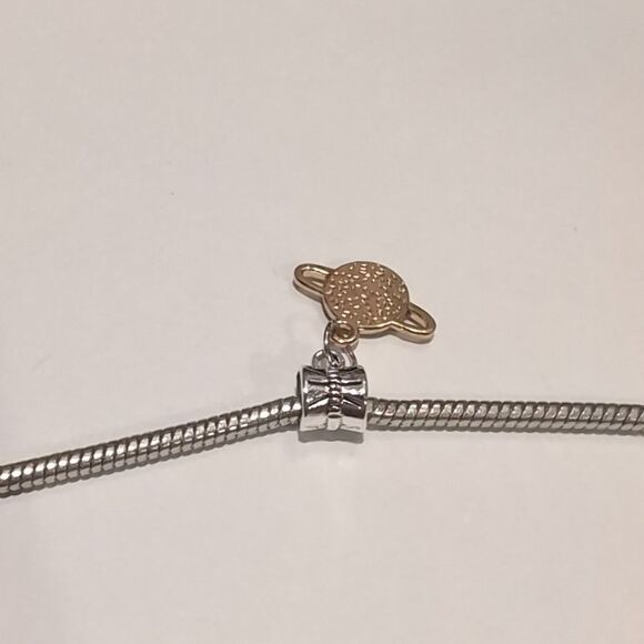 Silver Gold Blue Saturn Planet Enamel Dangle Charm for Pandora Style Bra… - Picture 3 of 4